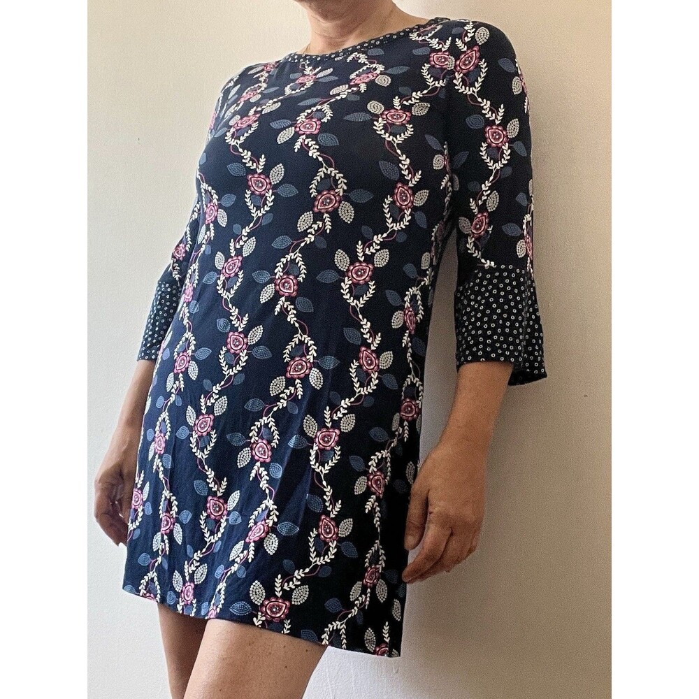Boden Tunic Dress Size 8 Navy Floral Print Jersey Knit Work To Weekend Travel